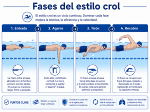 Detalle subacuático de brazo en fase de tracción de crol con codo alto sobre la mano