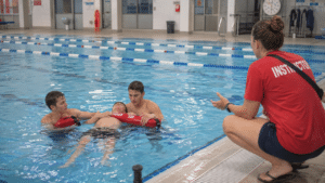 Aspirante adulto realizando prueba física de ingreso al curso de guardavida
