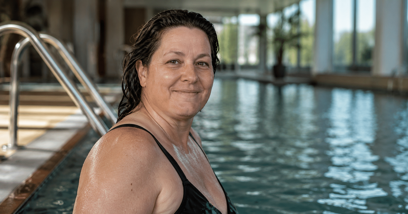 Adulto disfrutando bienestar después de una sesión de natación