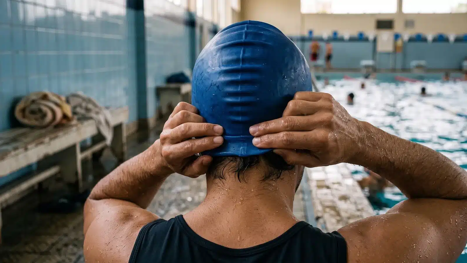 Manos colocándose un gorro de silicona con el pelo recogido